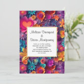 Kleurrijke Lente Bloemen Patroon Bruiloft Kaart (Staand voorkant)