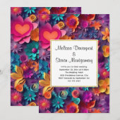 Kleurrijke Lente Bloemen Patroon Bruiloft Kaart (Voorkant / Achterkant)
