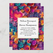 Kleurrijke Lente Bloemen Patroon Bruiloft Kaart (Voorkant / Achterkant)