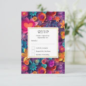 Kleurrijke lente bloemen patroon bruiloft RSVP (Staand voorkant)
