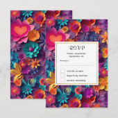 Kleurrijke lente bloemen patroon bruiloft RSVP (Voorkant / Achterkant)