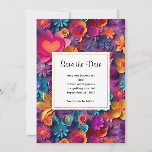 Kleurrijke Lente Bloemen Patroon Bruiloft Save The Date (Voorkant)