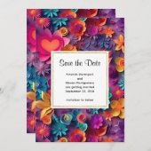 Kleurrijke Lente Bloemen Patroon Bruiloft Save The Date (Voorkant / Achterkant)