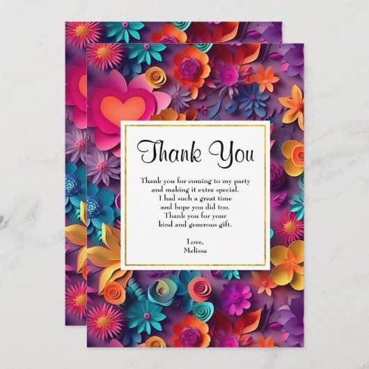 Kleurrijke lente bloemen patroon dank u bedankkaart (Voorkant / Achterkant)