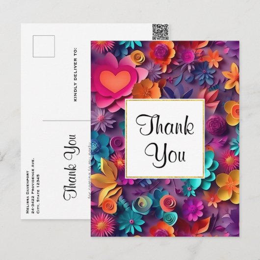 Kleurrijke lente bloemen patroon dank u briefkaart (Voorkant / Achterkant)