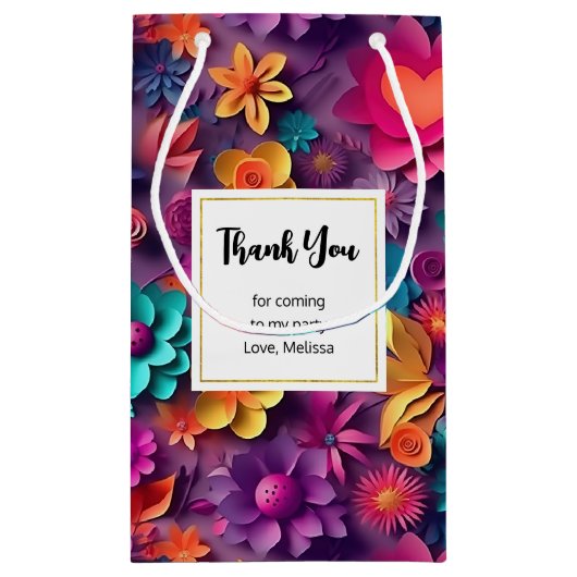 Kleurrijke lente bloemen patroon dank u klein cadeauzakje (Achterkant)