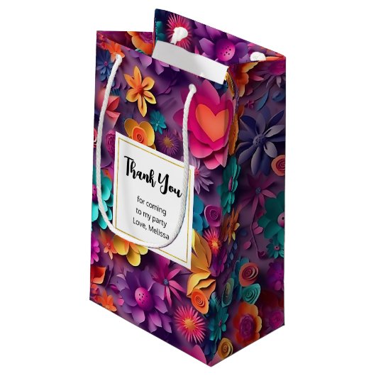 Kleurrijke lente bloemen patroon dank u klein cadeauzakje (Achterkant Gekanteld)