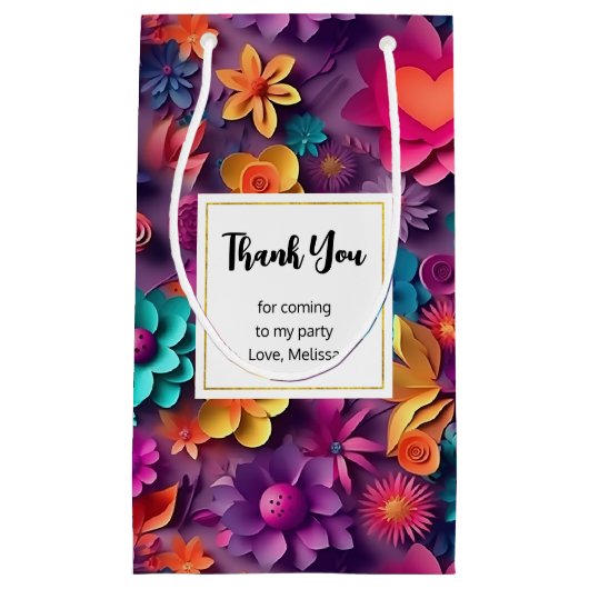 Kleurrijke lente bloemen patroon dank u klein cadeauzakje (Voorkant)