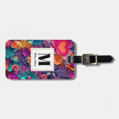 Kleurrijke Lente Bloemen Patroon Monogram Bagagelabel (Voorkant horizontaal)