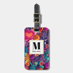 Kleurrijke Lente Bloemen Patroon Monogram Bagagelabel