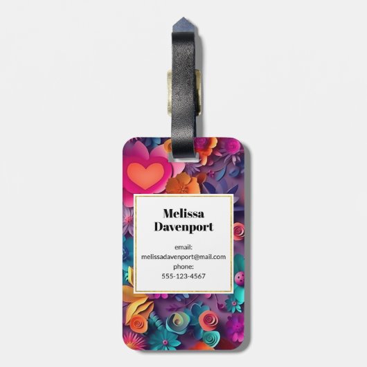 Kleurrijke Lente Bloemen Patroon Monogram Bagagelabel (Achterkant verticaal)