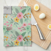 Kleurrijke Lente Bloemen Patroon Naam Monogram Theedoek (Quarter Fold)