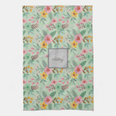 Kleurrijke Lente Bloemen Patroon Naam Monogram Theedoek (Verticaal)
