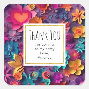 Kleurrijke Lente Bloemen Patroon Party Dank u Vierkante Sticker
