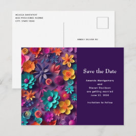 Kleurrijke Lente Bloemen Patroon Save the Date Uitnodiging Briefkaart