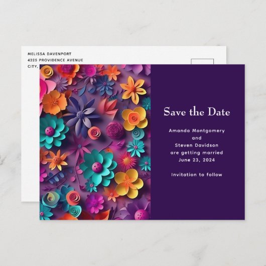 Kleurrijke Lente Bloemen Patroon Save the Date Uitnodiging Briefkaart (Voorkant / Achterkant)