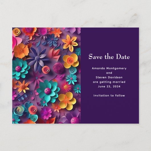 Kleurrijke Lente Bloemen Patroon Save the Date Uitnodiging Briefkaart (Voorkant)