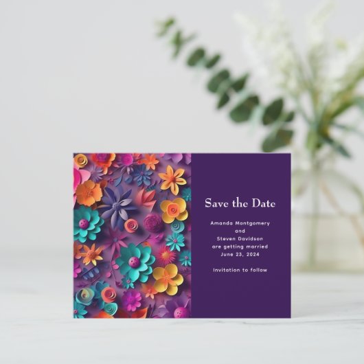 Kleurrijke Lente Bloemen Patroon Save the Date Uitnodiging Briefkaart (Staand voorkant)