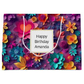 Kleurrijke lente bloemen patroon verjaardag groot cadeauzakje (Voorkant)