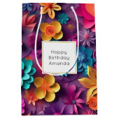 Kleurrijke lente bloemen patroon verjaardag medium cadeauzakje (Voorkant)