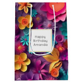 Kleurrijke lente bloemen patroon verjaardag medium cadeauzakje (Achterkant)