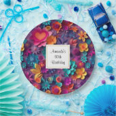 Kleurrijke lente bloemen patroon verjaardag papieren bordje (Feest)