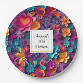 Kleurrijke lente bloemen patroon verjaardag papieren bordje (Voorkant)