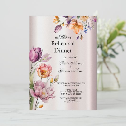 Kleurrijke lente bloemen repetitie diner kaart (Staand voorkant)