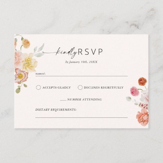 Kleurrijke lente bloemen RSVP bruiloft reactie Informatiekaartje (Voorkant)
