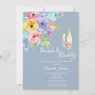 Kleurrijke Lente Bloemen Stof Blauw Brunch & Mouss Kaart