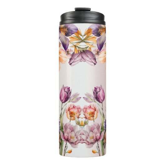 Kleurrijke lente bloemen thermische tuimelaar thermosbeker (Voorkant)
