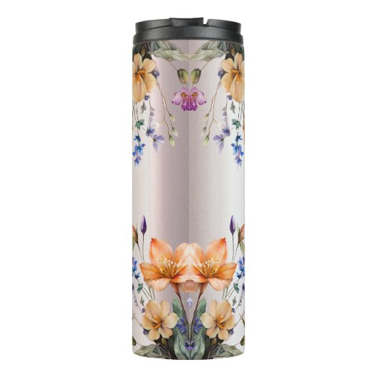 Kleurrijke lente bloemen thermische tuimelaar thermosbeker (Achterkant)