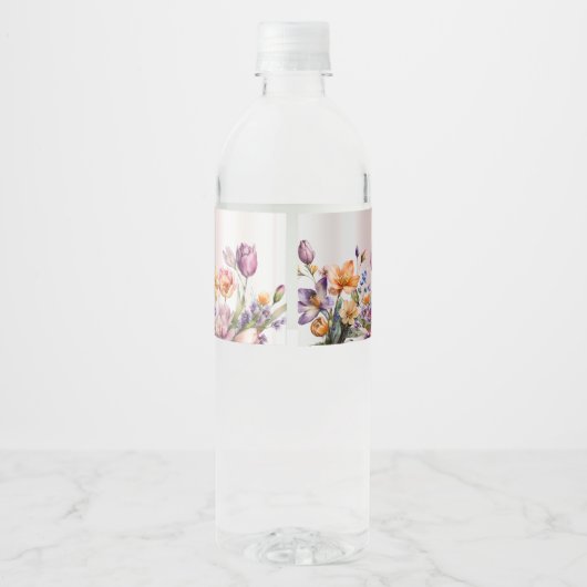Kleurrijke lente bloemen water fles label waterfles etiket (Achterkant)