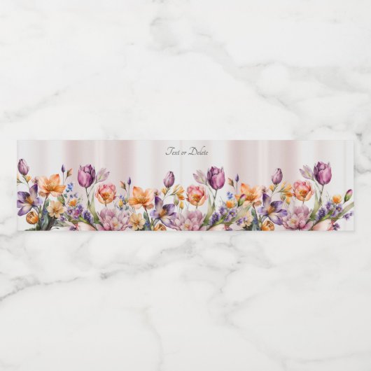 Kleurrijke lente bloemen water fles label waterfles etiket (Enkel label)