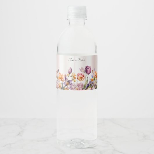 Kleurrijke lente bloemen water fles label waterfles etiket (Voorkant)