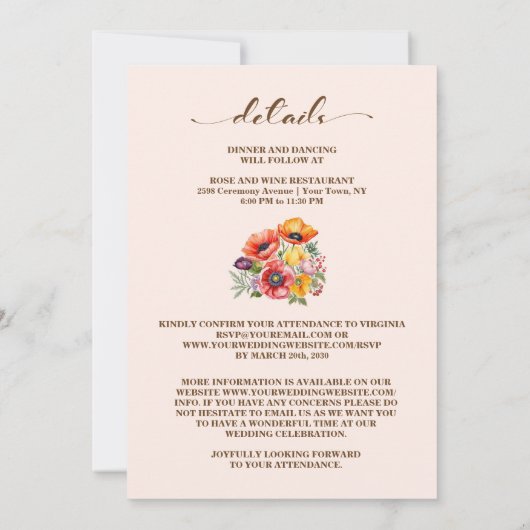 Kleurrijke lente bloemenalles in één bruiloft kaart (Achterkant)