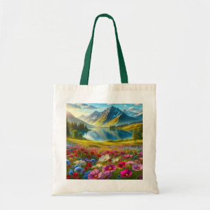 Kleurrijke lente / bloemenbergmeer tote bag
