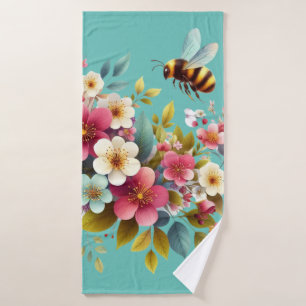 Kleurrijke, lente/bloemenbij badhanddoek