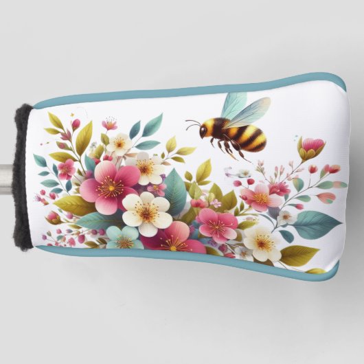 Kleurrijke, lente/bloemenbij golfheadcover (Voorkant)