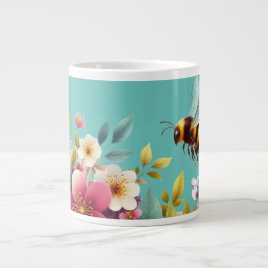 Kleurrijke, lente/bloemenbij grote koffiekop (Voorkant)