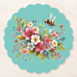 Kleurrijke, lente/bloemenbij kartonnen onderzetters