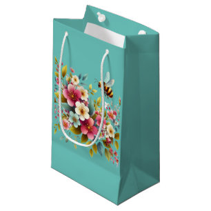 Kleurrijke, lente/bloemenbij klein cadeauzakje
