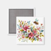 Kleurrijke, lente/bloemenbij magneet (Voorkant / Achterkant)