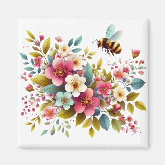 Kleurrijke, lente/bloemenbij magneet (Voorkant)