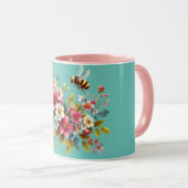 Kleurrijke, lente/bloemenbij mok (Voorkant rechts)