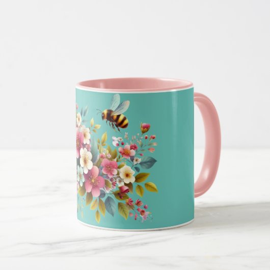 Kleurrijke, lente/bloemenbij mok (Voorkant rechts)