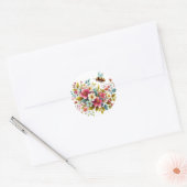 Kleurrijke, lente/bloemenbij ronde sticker (Envelop)