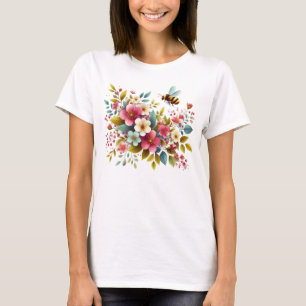 Kleurrijke, lente/bloemenbij t-shirt