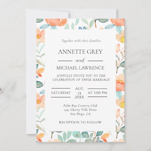Kleurrijke lente bloemenbruiloft uitnodiging (Voorkant)