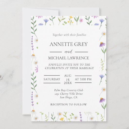 Kleurrijke lente bloemenbruiloft uitnodiging (Voorkant)